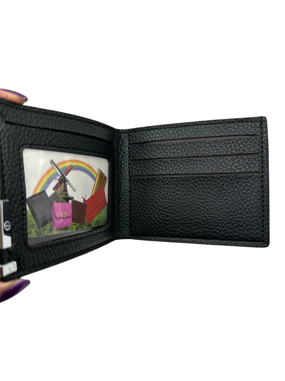 Men's Black Faux Leather Wallet with Silver Accent
